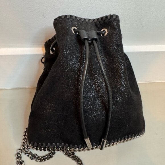 Stella McCartney Vegan Leather Bucket Bag – Black & Silver Sparkle - Picture 1 of 16